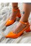Exclusive - Orange Orange Shiny, Glittery Patent Leather Short Heel Strap Pointed Toe Classic Sandals - 3