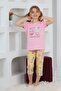 Girl's Short Sleeve Capri Crew Neck Ice Cream Printed Pink Color Pajama Set - 2