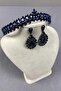Navy Blue Delicate Vera Bridal Henna Tiara and Teardrop Earrings - 2