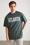 ATLANTA Men's 100% Cotton Short Sleeve Printed Detail Green T-Shirt - 3