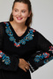 Oversize Women's Blouse with Collar and Sleeve Contrasting Color Embroidery Motif - 3