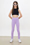 Girl's Leg Button Detailed 2-Piece Flat Leggings Black-Lilac 18203