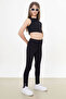 Girl's Leg Button Detailed 2-Piece Flat Leggings Black-Lilac 18203 - 2