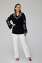 Oversize Women's Blouse with Collar and Sleeve Contrasting Color Embroidery Motif - 2