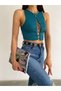 Women's Blouse - Crew Neck - Low-Cut Chest - Camisole Crop Blouse - 3