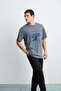 Maddox Men's 100% Organic Cotton Print Detailed Thick Textured Oversize Fit Gray T-Shirt - 2