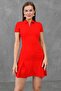 Stretch Fabric Shirt Collar Front Zipper Hidden Pockets Short Sleeves Red Evening Dress 049 - 4