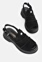 Women's Black Nubuck Genuine Natural Leather Short-Heeled Sandals - 2