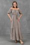 Women's Mink Cotton Fabric Madonna Collar Rope Belt Detailed Maxi Dress 6298 - 4