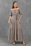 Women's Mink Cotton Fabric Madonna Collar Rope Belt Detailed Maxi Dress 6298 - 8