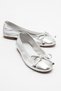 Genuine Leather Silver Colored Bowknot Women's Ballerinas - 5