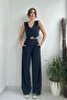 Women's Striped Button Closure Palazzo Pants Vest Double Set Pininterest Set - 6