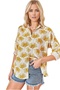 Women's Yellow Leaf Patterned Long Sleeve Linen Shirt - 2