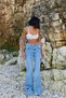 Shannon Light Blue Snow Wash Super High Waist Wide Leg Denim Jeans - 2