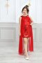 Children's Sequined Red Evening Gown with Cape Graduation Outfit - 2