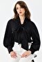 Women's Oversize Blouse Shirt with Patterned Balloon Sleeves and Shoulder Gather Detail