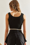 Women's Black Thick Strap Knitwear Crop Blouse 20246140 - 3