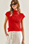 Women's Red Openwork Knitwear Blouse 20246046 - 4