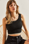 Women's Black Thick Strap Knitwear Crop Blouse 20246140 - 4