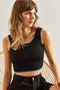 Women's Black Thick Strap Knitwear Crop Blouse 20246140 - 5