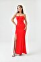 Red Strapless Corset Detailed Slit Maxi Women's Dress - 167 - 7