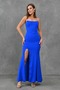 Cobalt Blue Strapless Collar Corset Detailed Slit Design Maxi Dress 167 - 6