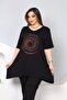 v-neck asymmetrical tunic blouse with colorful stone embellishments on the front.