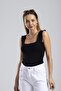 Women's Black Square Collar Lycra Crop Summer Knitwear Blouse - 5