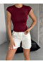 Women's Burgundy Crew Neck Short Sleeve Double Layered Front Blouse - 4