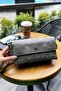 Genuine Leather Unisex Bag with Zipper, Magnet and Phone Compartment, Gray Real Leather Handbag - 2