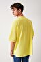Hıgh Men's Oversize Fit 100% Cotton Thick Textured Printed Yellow T-shirt - 5
