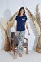 Navy Blue Women's Pajama Set - Short Sleeve C6T3N8O51 - 2