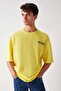Hıgh Men's Oversize Fit 100% Cotton Thick Textured Printed Yellow T-shirt - 3