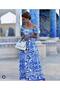 Madonna Collar Waist Pleated Balloon Sleeve Crepe Fabric Dress