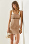 Women's Camel Belt Detailed Hidden Zipper Mini Dress 60251057 - 6