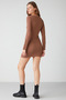 Cutıe Kadın Fitilli Esnek Kumaşlı Bodycon Fit Metal Düğmeli Mini Kahverengi Elbise - 5