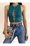 Women's Blouse - Crew Neck - Low-Cut Chest - Camisole Crop Blouse - 4