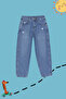 Koyu Mavi Erkek Çocuk Baggy Pamuklu Ayarlanabilir Lastikli Denim Pantolon Jean TKDSS24PL00005 - 8