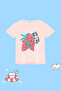 Girl Light Pink Strawberry Pattern Sequined Cotton Knitted Short Sleeve T-Shirt Tkdss24Ts00007 - 2