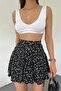 Women's Black Ecru Viscose Fabric Summer Shorts Skirt 1905 - 7