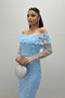 Three-Dimensional Floral Fabric Boat Neck Pencil Dress - ICE BLUE - 4