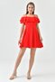 Stretchy Crepe Fabric Collar with Two Layers of Flounce Strap Detail Red Dress Red Graduation Dress 014 - 8
