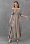 Women's Mink Cotton Fabric Madonna Collar Rope Belt Detailed Maxi Dress 6298 - 5