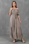 Women's Mink Cotton Fabric Madonna Collar Rope Belt Detailed Maxi Dress 6298 - 7