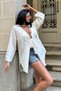 Women's White Flam Linen Kimono with Tie Detail - 6