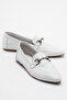 Genuine Leather White Color Buckle Women's Flats - 5