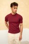 Men's Burgundy Short Sleeve Ribbed Acrylic-Cotton Blend Knitwear T-Shirt - 2