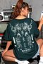 Women's Dragon Printed Petrol Green Crew Neck Oversize Casual T-Shirt
