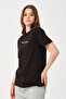 Women's Black Text Print Detailed Comfortable Cut T-Shirt - 4