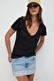 V Yaka Keten Basic T-shirt - 2